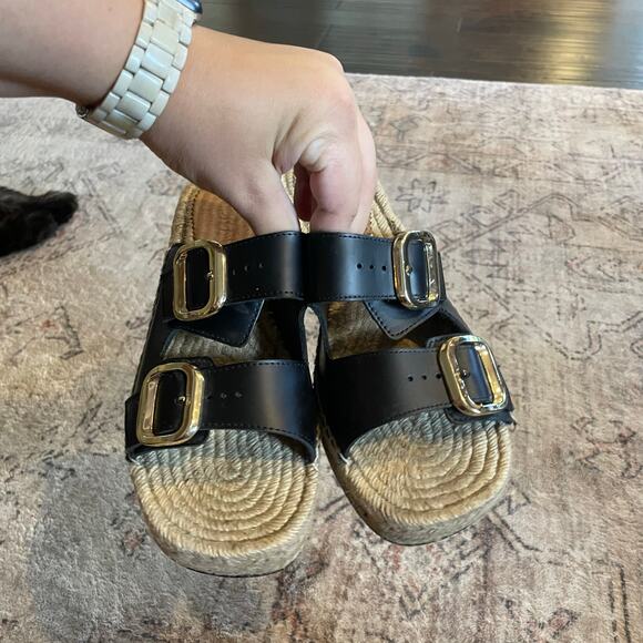 J. Crew Black Leather Double Strap Block Heel Espadrilles SZ 8 Made in Spain - Picture 15 of 15